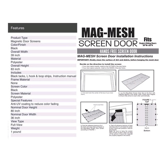 NEW Magnetic Mesh Screen Door Hands-Free Magnetic Closure 39" x 83" - Picture 10 of 16
